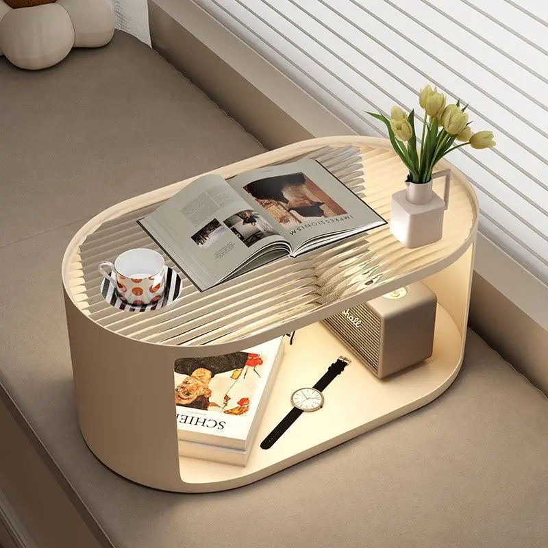 Light luxury minimalist bay window glass small table household bedroom creative small coffee table storage low table tatami kang