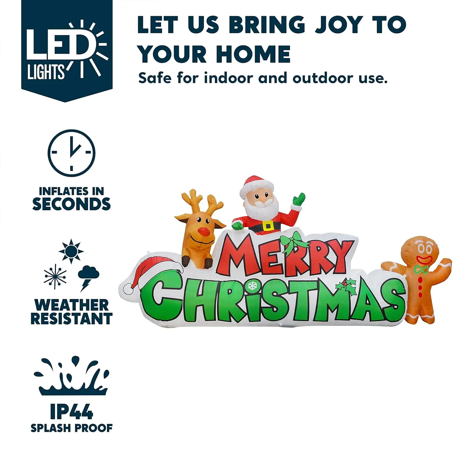 JOYFY 9.5 قدم عيد الميلاد نفخ عيد ميلاد سعيد تسجيل مع سانتا الرنة والزنجبيل لديكور ساحة في الهواء الطلق