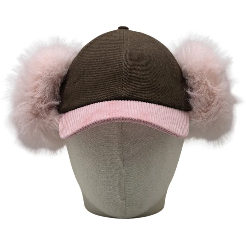 Custom Logo Winter Plush Ear Protector Baseball Caps Imitation Rabbit Hair Corduroy Splicing Warm Men and Women Peaked Cap