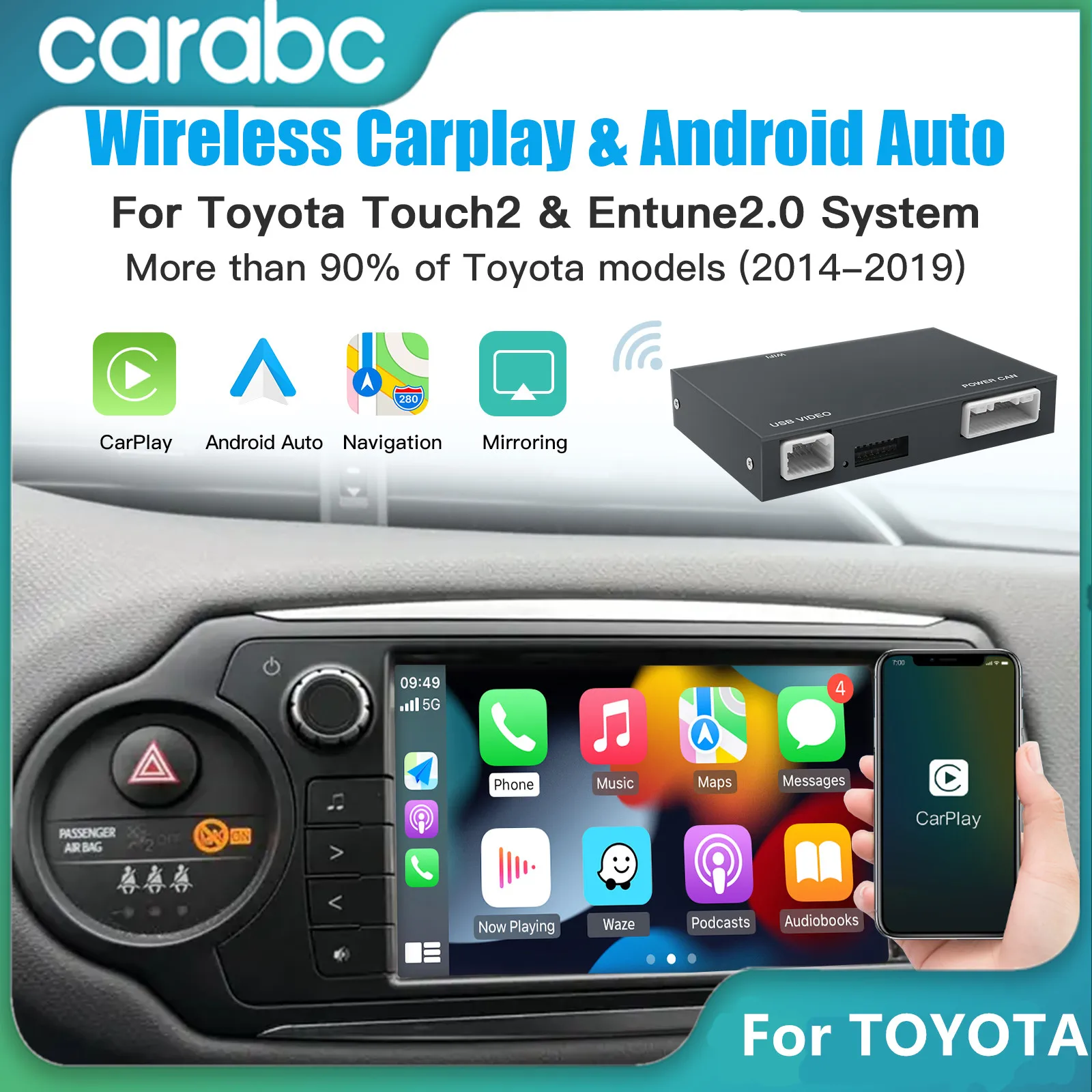 

CARABC Wireless Carplay Android Auto For TOYOTA RAV4 CHR Camry Corolla Tacoma Tundra Highlander Prius 4Runner Yaris Module