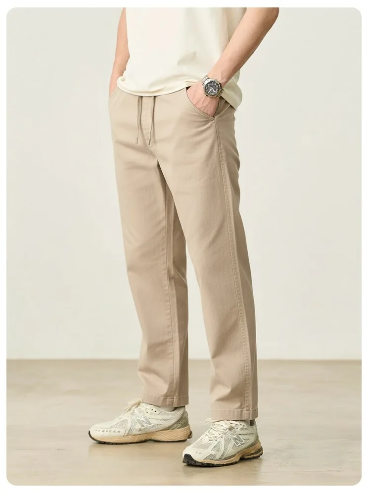 Men's Premium 100% Cotton Casual Pants - Comfort Elastic Waist Straight-Leg Trousers, Versatile Everyday Chinos