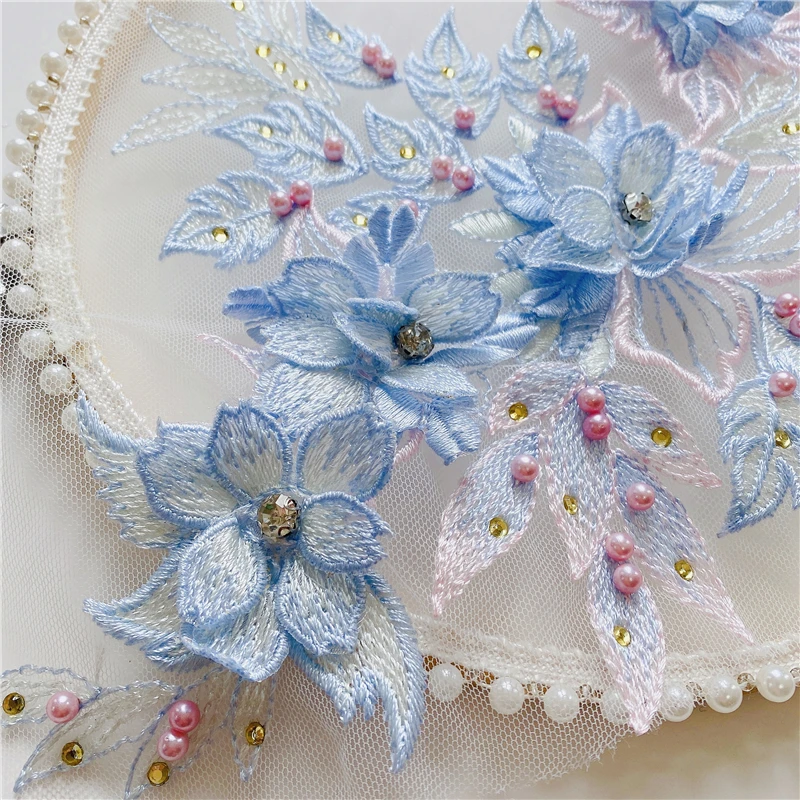 1Pc Embroidery Lace Flowers Patch Applique Repair Diy Handmade Materials Wedding Dress Decoration Accessories 32*20CM