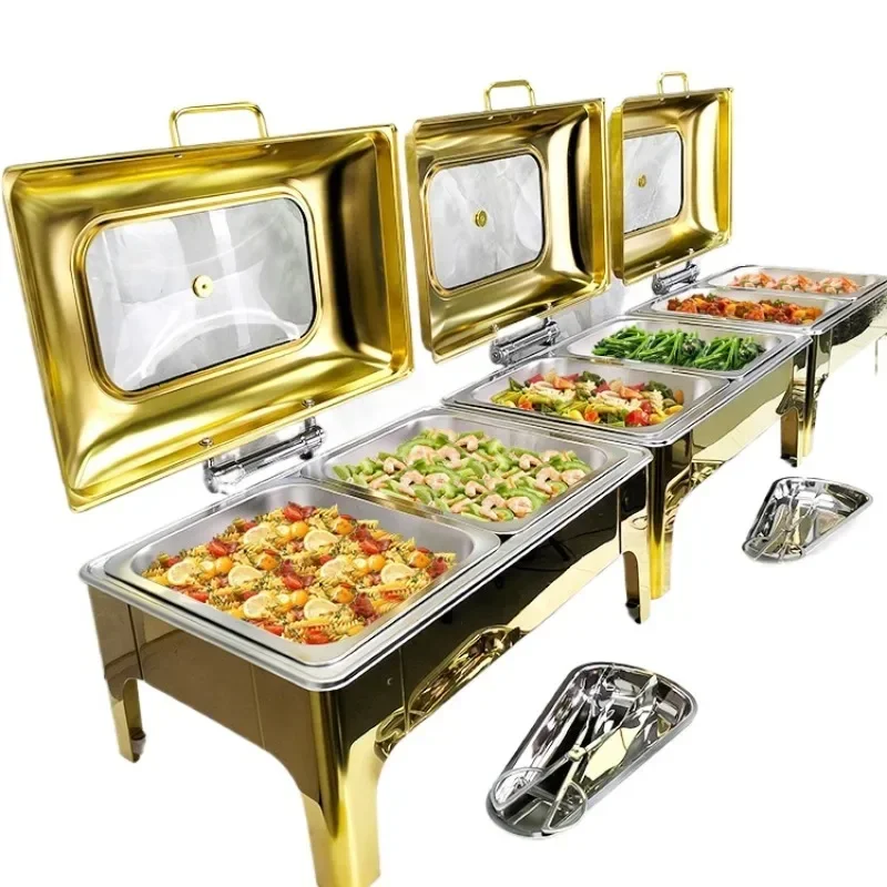 Luxury 9L Stainless Steel Fuel Catering Set Wedding Buffet Hotel Restaurant Electric Inner Hot Pot Server