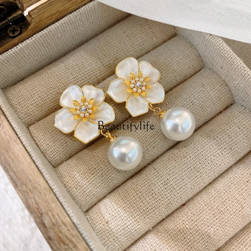 

Mori flower earrings niche design sense retro pearl earrings