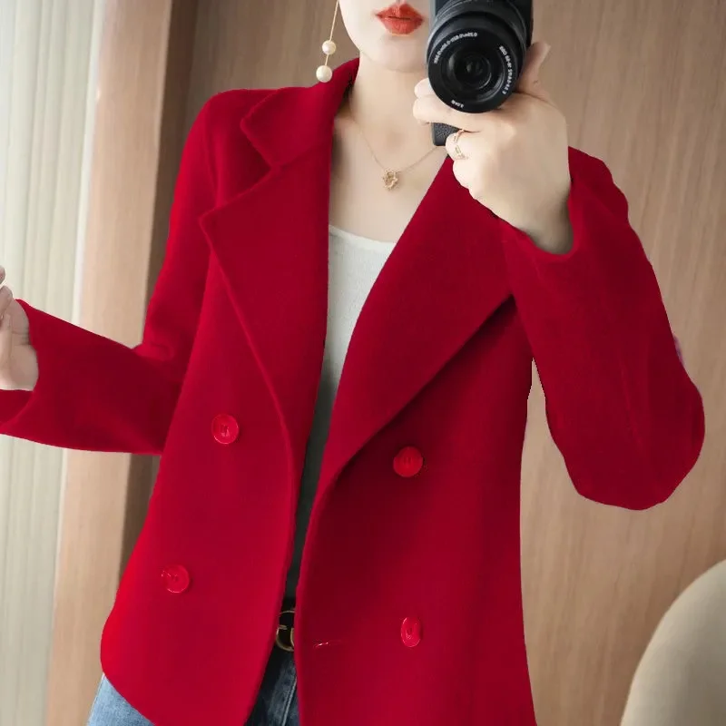 Spring Autumn New 2025 High-Grade Double-Sided Velvet Coat Female Short Slim Fashion Temperament Wool Fashion Coat  Women