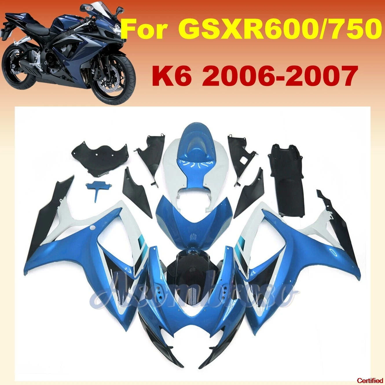 

Abs Fairings Kits Suitable For GSXR600 750 2006 2007 GSXR750 06 07 GSXR 600 Blue White Bike Rebuild Body Fairing