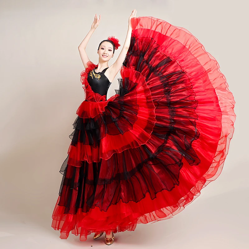 Robe de flamenco espagnole grande taille pour femme, robe de danse du ventre femme, magnifique performance sur scène, tenue d'équipe, costume gitane, mode SL6093