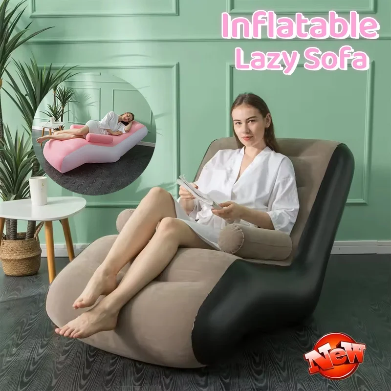 2024 Inflatable Lazy Sofa Luxury S-Shaped Flocking Lounger Inflatable Air Sofa Bed for Home or Outdoor for Living Room Use