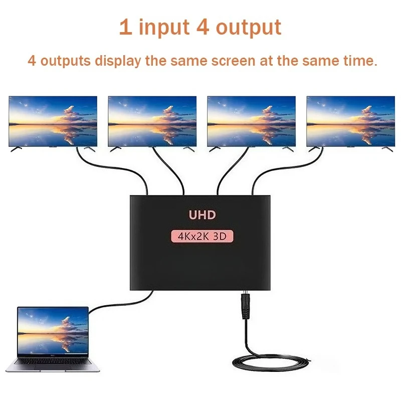 4K 30Hz HDTV splitter 1x2 1x4 Full HD HD Video Splitter 1 Source to 2 /4 Screens Mirror Display only for PC Laptop Monitor TV