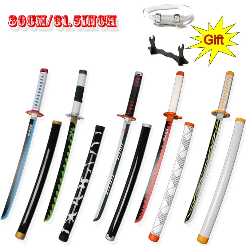 2025 New Handmade Giyuu Blue Tanjirou Bamboo Cosplay Sword Halloween Props Toy Gift