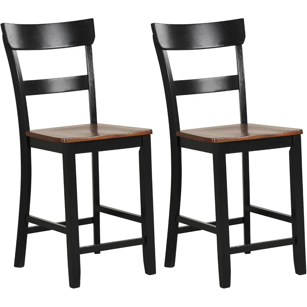 

Wooden Bar Stools Counter Height Set of 2, 24.5" Farmhouse Wood Bar Dining Chairs with Solid Rubber Wood Frame, Backrest