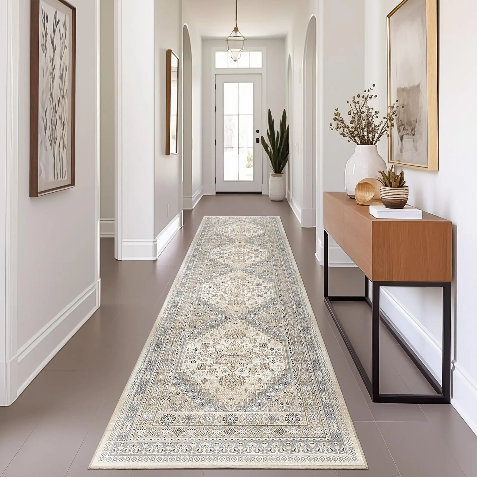VIKAMA Vintage Hallway Runner Rug,Non Slip Washable Low Pile Soft Area Rug for Living Room Kitchen Bedroom Laundry Home Decor
