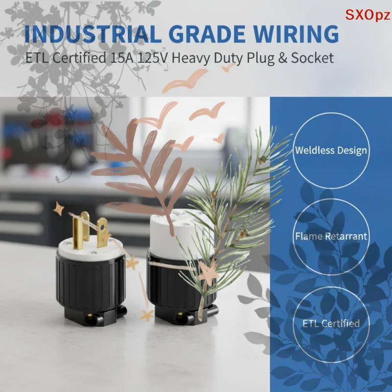 1Pc Male/Female Ends Extension Cord Connector 15A 125V 5-15P/5-15R Straight Blade Cord Connector