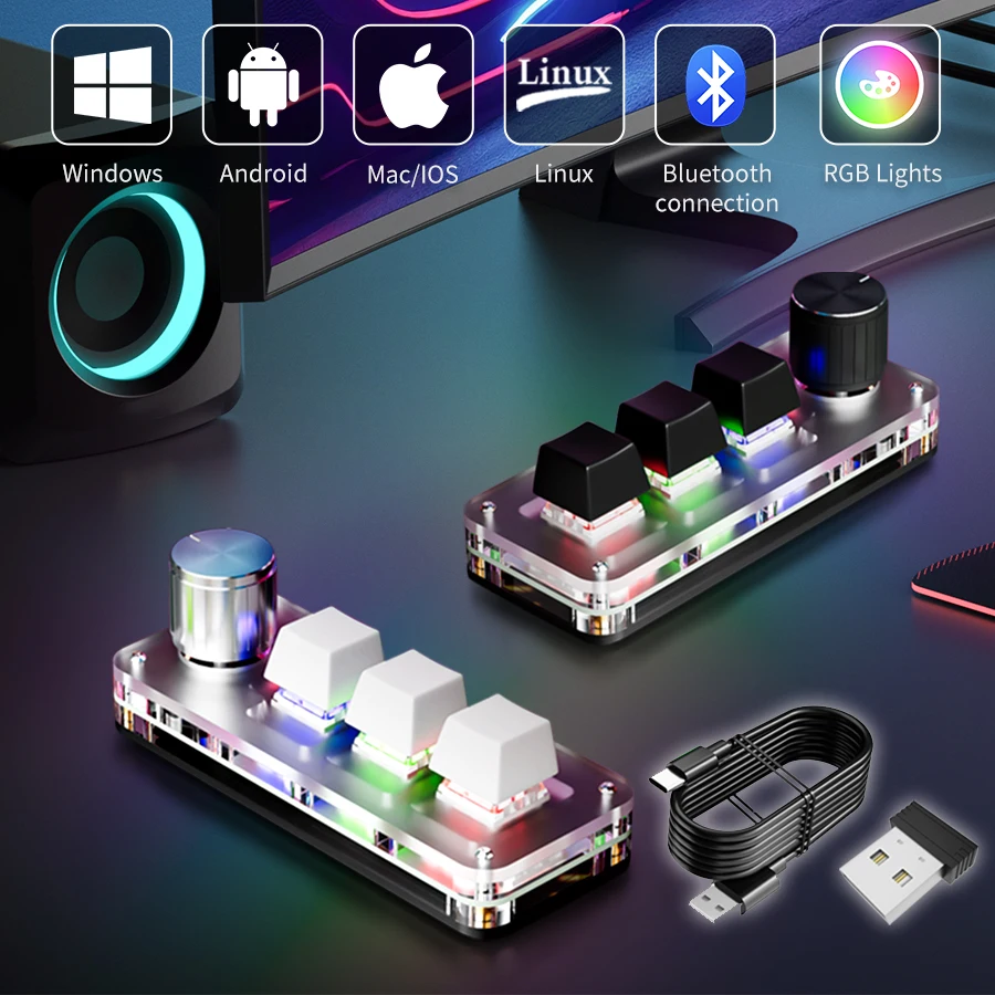 

2.4G 3 Keys 1 Knob Custom Bluetooth Keyboard RGB Macro Keypads Copy Paste Shortcut Key Game Hot Plug Mini Mechanical Keyboard