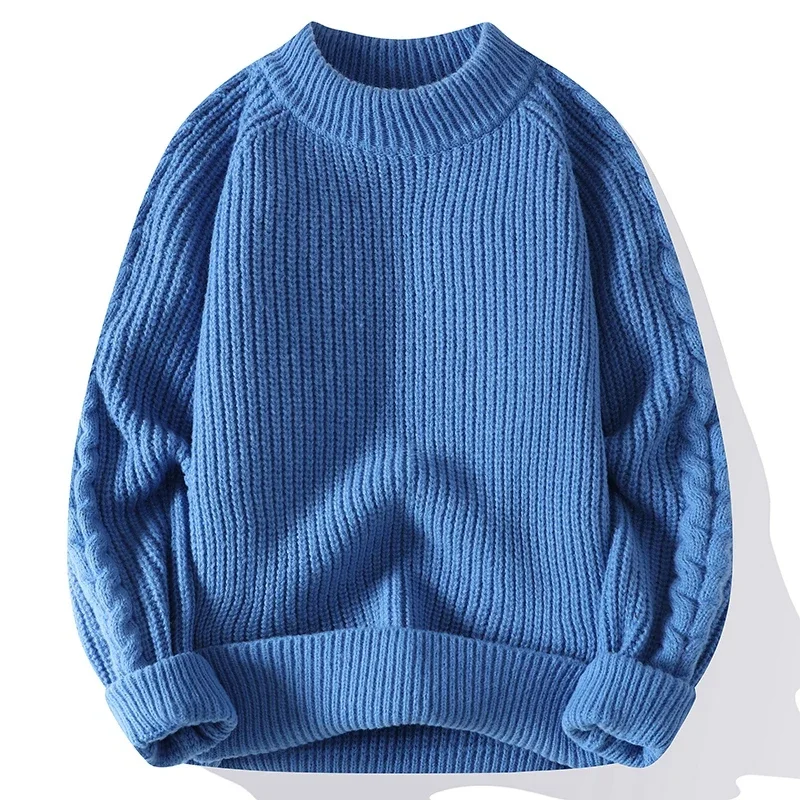 

2025 New Mens Knitted Sweaters Round Neck Long Sleeve Harajuku Men Casual Pullover Autumn Winter Male Soild Color Warm Sweater
