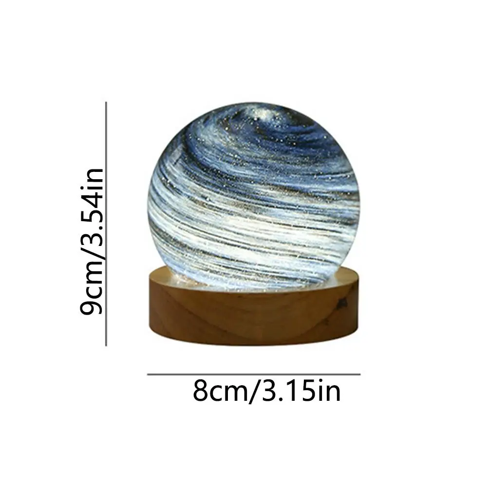 USB Plug in 3D Planet Glass Lamp Luminous Glass Sphere 3 Color Light Galaxy Crystal Ball Removable With Wooden Stand
