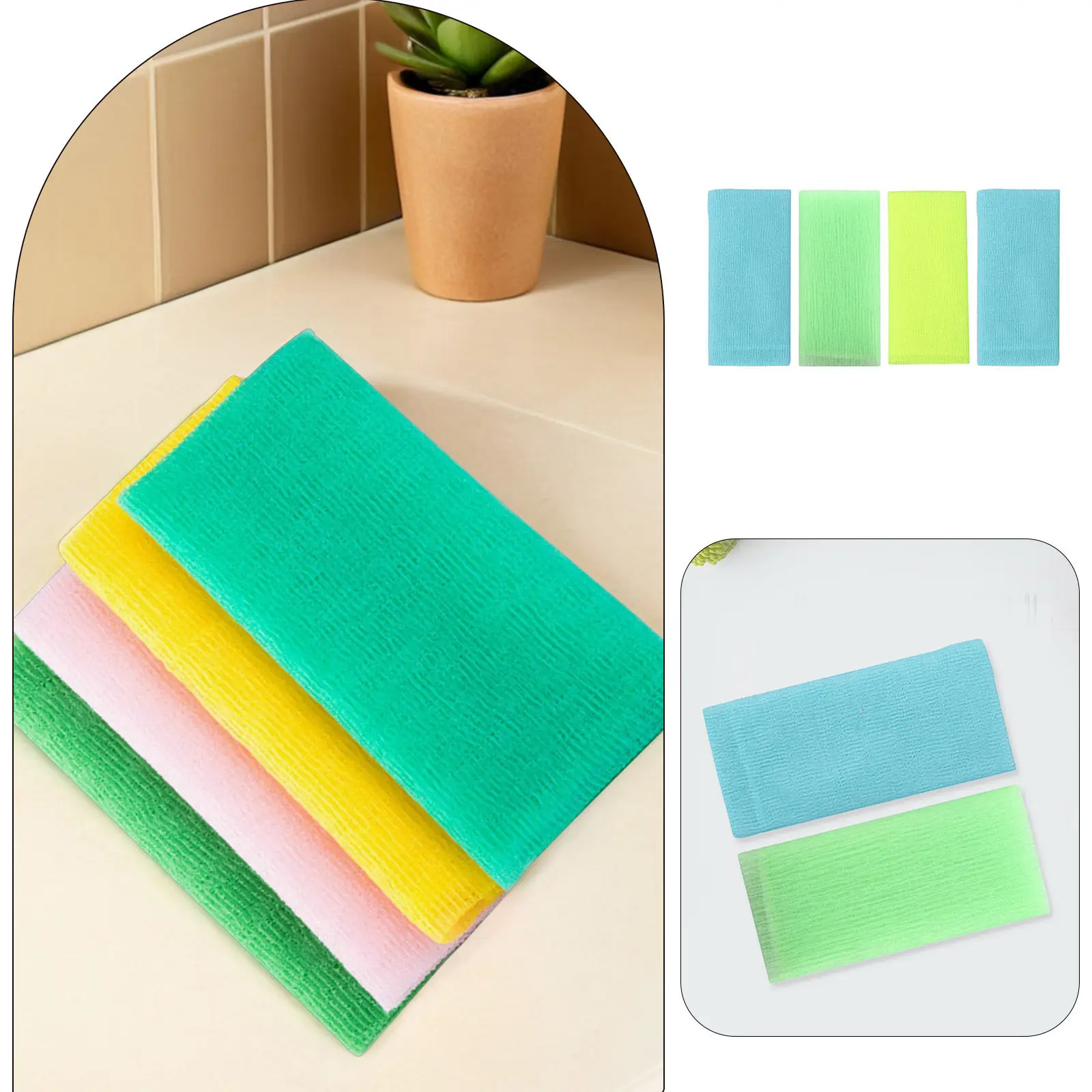 4Pcs Nylon Exfoliating Bath Towel Body Scrubber Shower Towel for Skin Smoothing Oil Control Exfoliation Lightweight Foldable