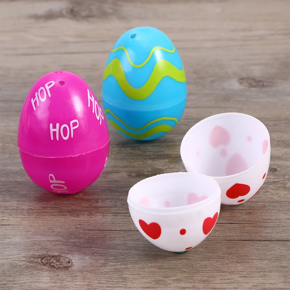 

2 Set Painted Plastic Eggs Hunt Shaped Party Open Easter Colored Graffit