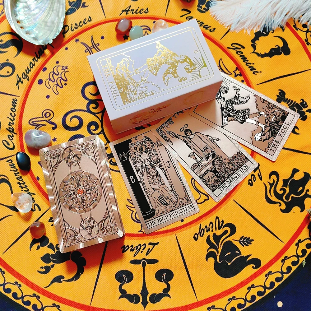 Klassische Waite Tarot Sammler Goldfolie Watro Tarot Plastikkarten Neue Rose Pink Oracle Divinationskarten Wasserdichtes Kartendeck – Detail 2