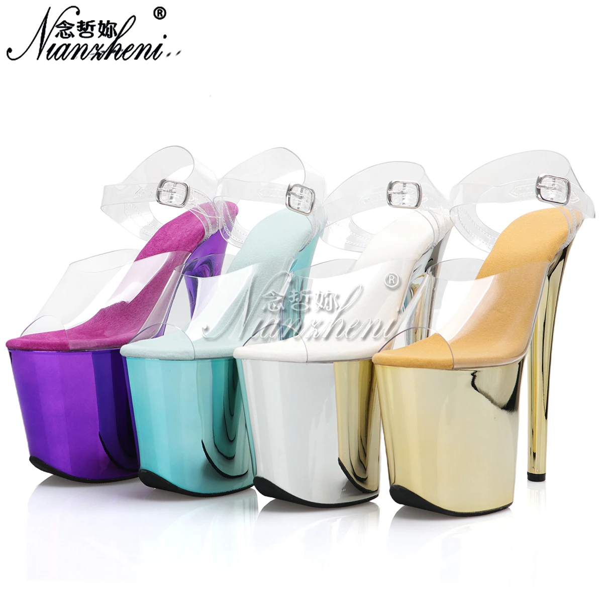 new style Real photos 20cm High Heeled Platform Sandals 8inches Stripper Exotic Pole Dance Shoes Purple Clear sexy props Nightcl