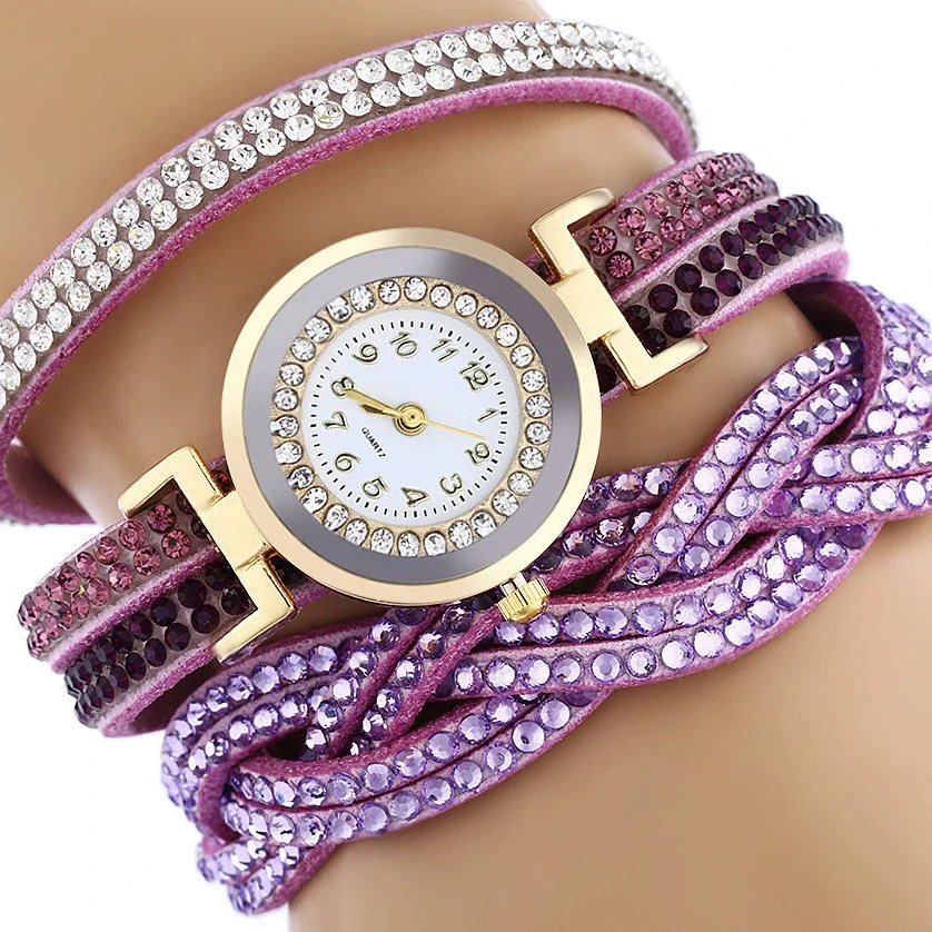 Reloj de cuero con correa larga para Mujer, pulsera informal con diamantes de imitación, regalo