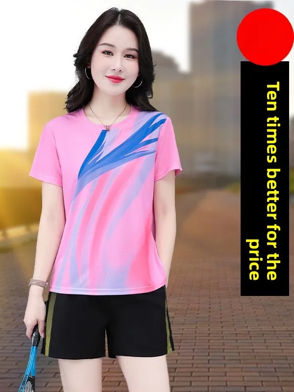 

Qui Dry Large Size Sports Suit for Women Summer Running Fitn Badminton Ice Silk Breathable ort Sve orts Two Piece...