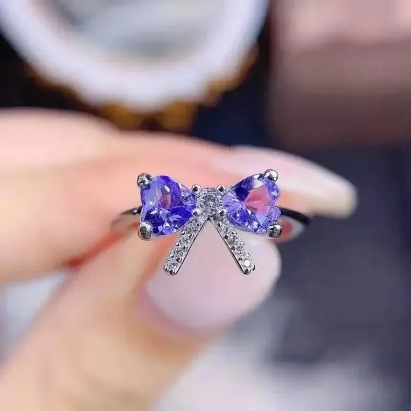 silver 925 Exquisite Bow Knot Purple gemstone rings for women Blue Purple Zircon ring Party Birthday Jewelry Gift