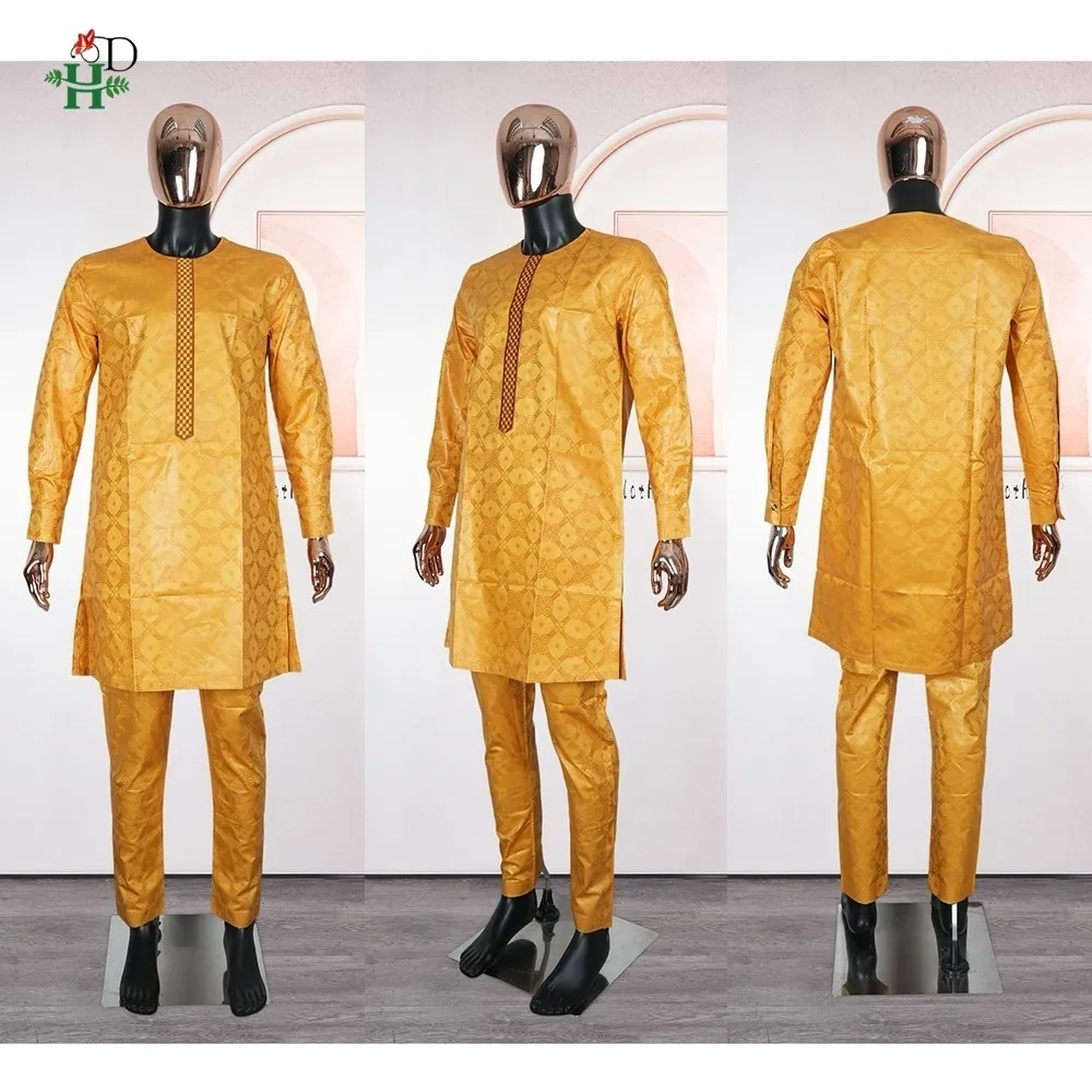 Vestidos africanos para parejas, conjuntos dorados a juego para mujer y hombre, traje tradicional de Bazin Riche con bordado, vestido turco para bodas y fiestas.