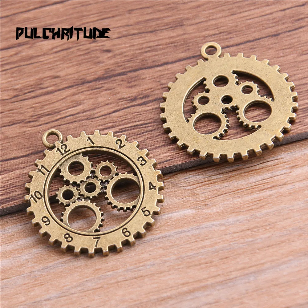 6pcs Vintage Metal two color Clock Fashion DIY Handmade Steampunk Pendants Jewelry Making Charms