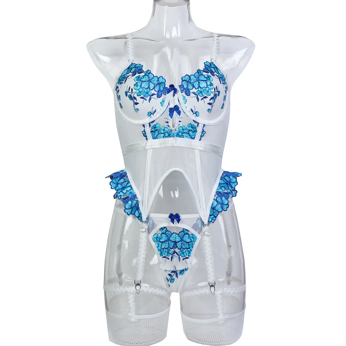 

Эротический комплект с цветочной вышивкой, женский кружевной комплект нижнего белья, прозрачное белье для вечеринок и клубов, сексуальные костюмы с цветочным принтом