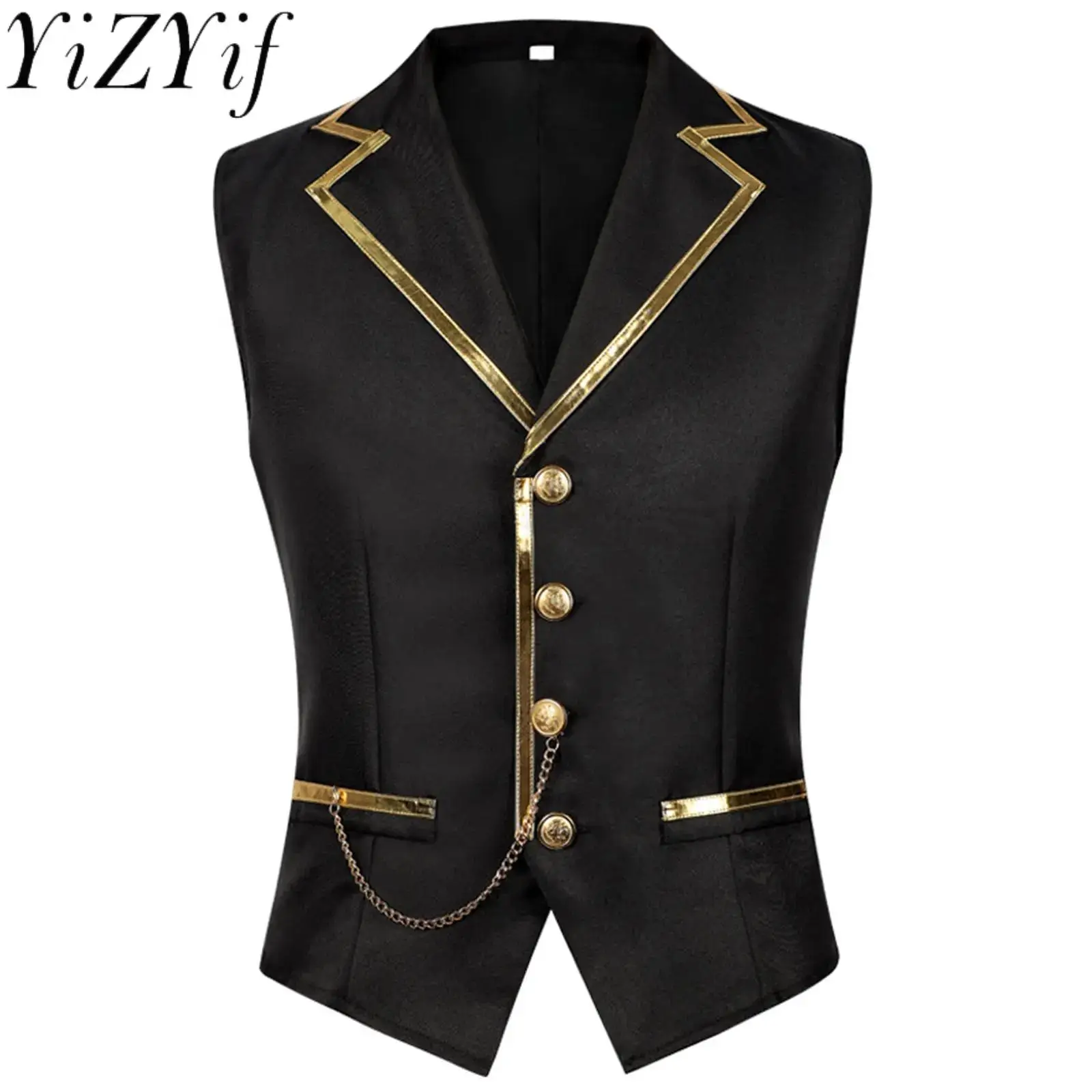 

Men Steampunk Royal Prince Waistcoat Metallic Trim Chain Decor Gentleman Vest Tank Top for Halloween Gothic Party Cocktails