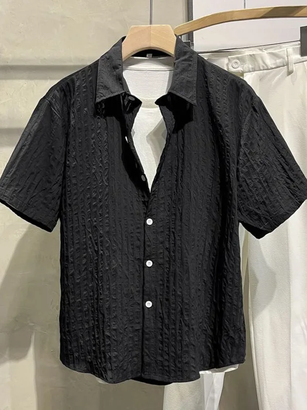 

Премиум Feel Stripe Texture ort Sve Ice Silk Свободный крой Мужская летняя повседневная одежда irt Beach Sle Дышащая удобная