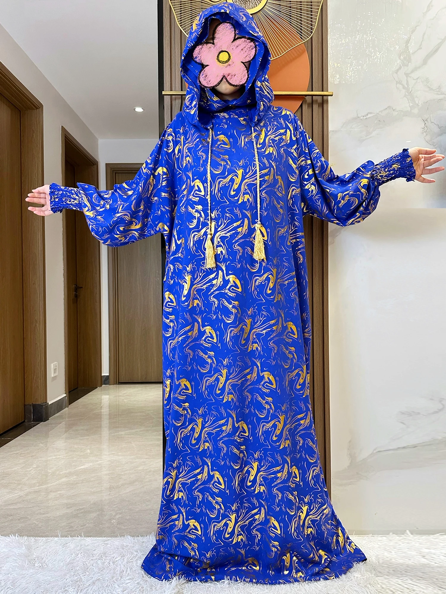 Moda Musulmana Hijab Manica Lunga Donna Eid Con Cappuccio Due Cappelli di Cotone Abito Allentato Dubai Islamico Maxi Arabo Veste Abaya Africano Vestiti