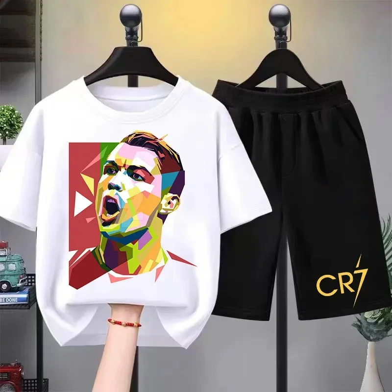 Ronaldo Soccer Star World Cup Printed Kids Clothing Kids Summer Short sleeved boys Girls black cotton T-shirt blazer