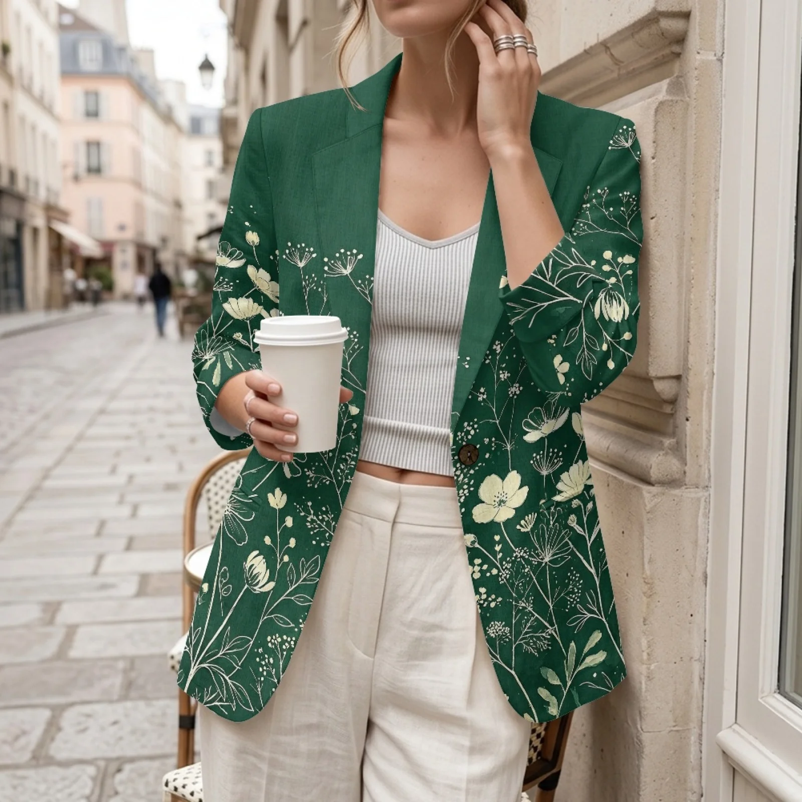 PENSTROLL Green Floral Print Casual Light Cover Up for Vacation Linen Like Beach Cover Ups S-3XL view 3
