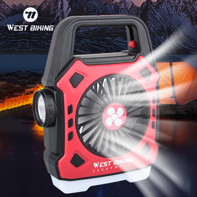 WEST BIKING Portable Camping Light with Fan 3 In 1 Multifunctional Outdoor Flashlight USB Charging Home Lamp Hanging Tent Light