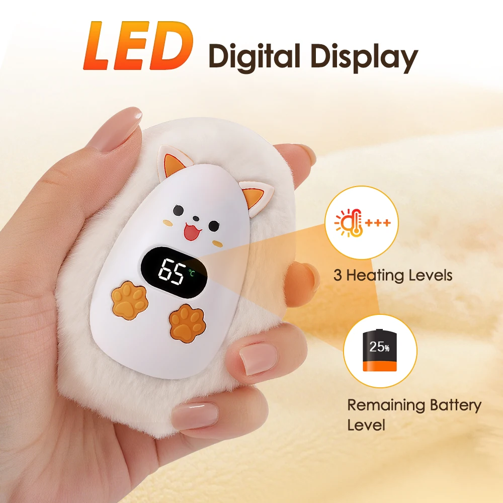 Hand Warmer USB Rechargeable Cute Fox Shape 1200mAh Mini Hand Warmer Long Safe Heat Plush Electric Hand Warmer Fast Heating Port