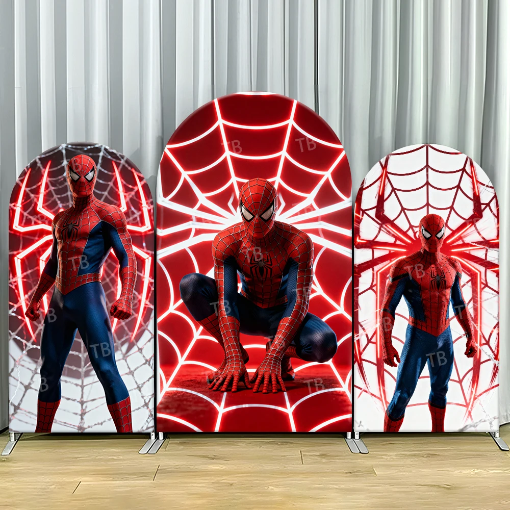 

Spider-Man Web Neon Arch Backdrop Cover Action Scene For Kids Birthday Party Dynamic Cartoon Theme Photo Booth Decor Prop