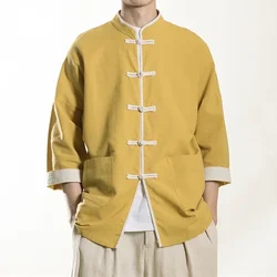 Chinese Traditional Dress Spring Summer Cotton Line Shirt Men Clothing Plus Size Casual Thin Tops Tang Suit Vintage Coat 2023