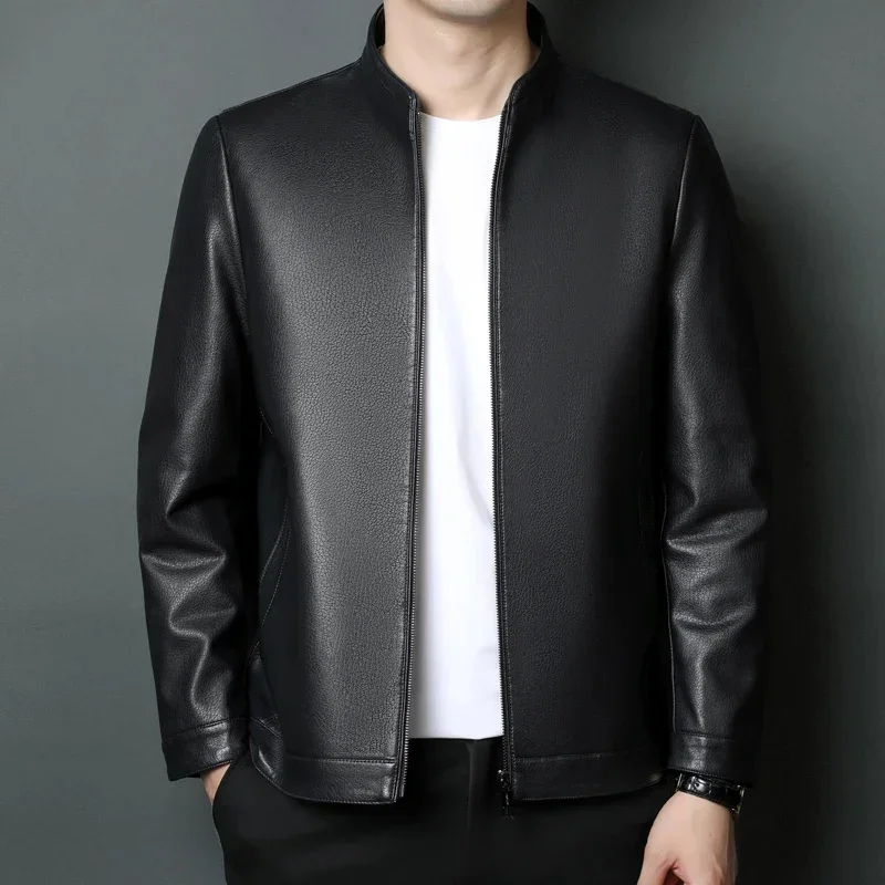 Spring And Autumn New Leather Jacket Men's Thin Section Business Casual Travel Collar Coat