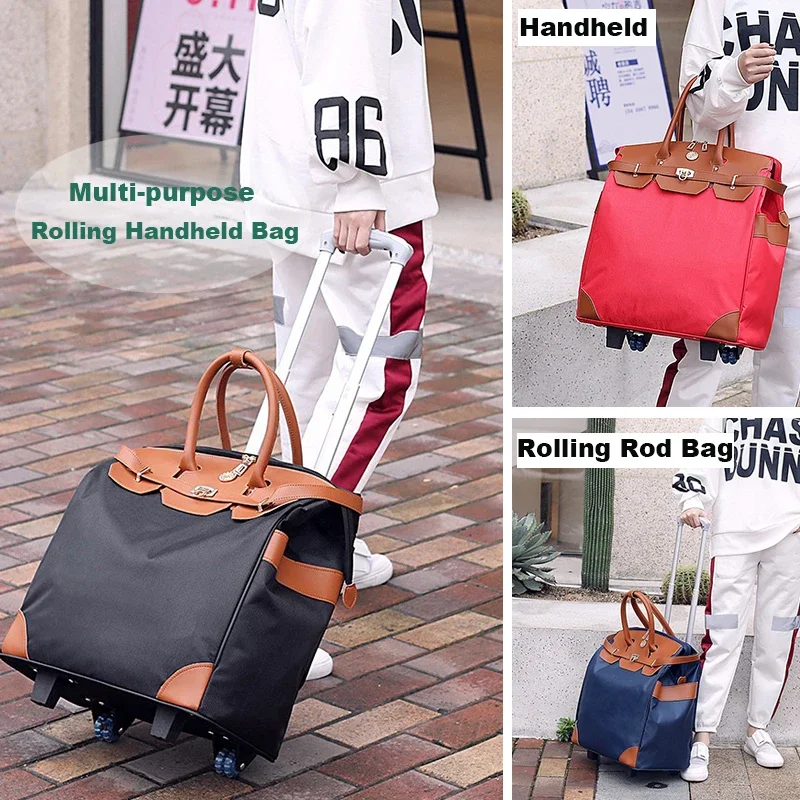 

Large Capacity Travel Duffle Bag with Wheels Telescopic Handle Unisex Carry On Business Trips Shopping Clothes Storage handbag