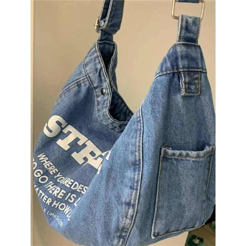 2023 New Casual Denim Handbag Women Messenger Shoulder Bags Designer Tote Bag School Supplies Vintage Korean Style Y2k Purse