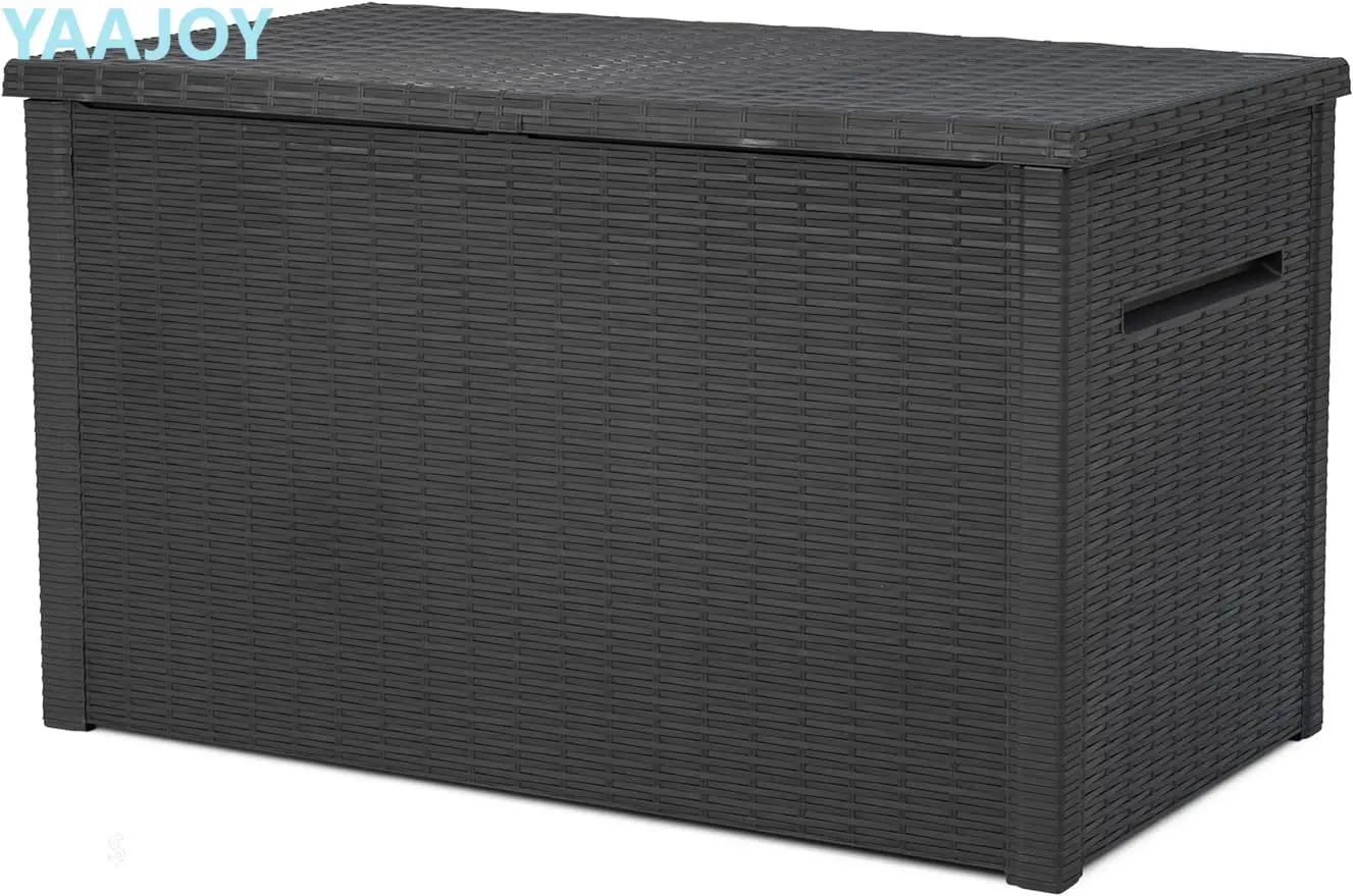 

Keter Java XXL, 230 галлонов, смола, ротанговый взгляд, большой открытый ящик для хранения для патио, мебельные подушки