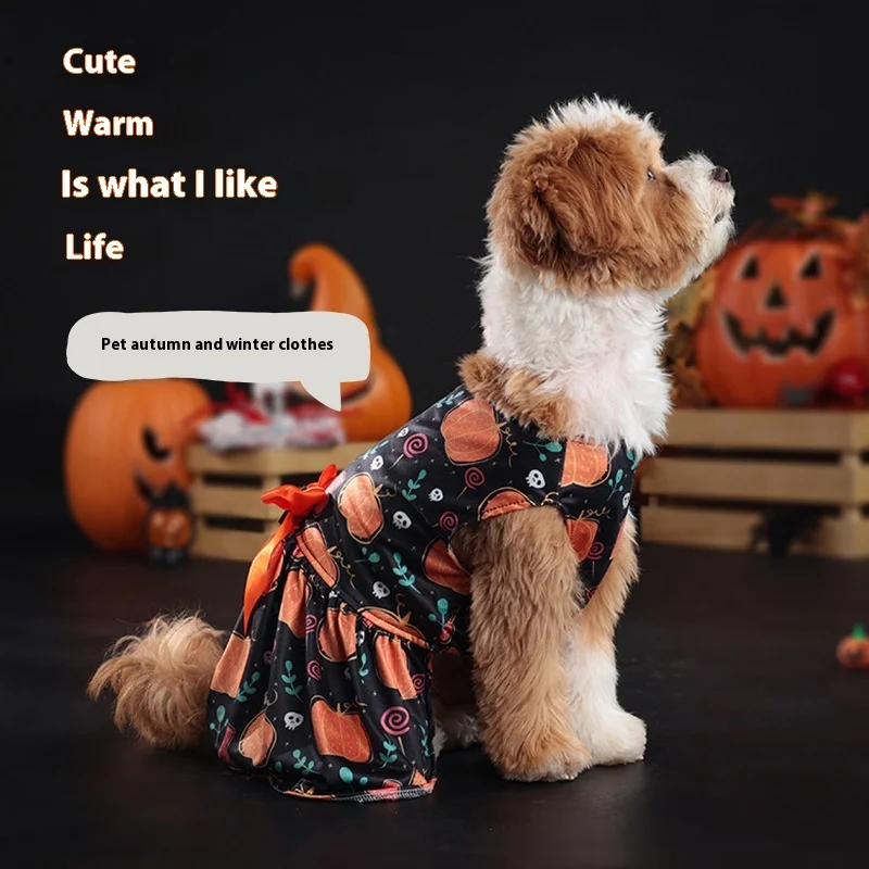 

Pet Clothes Halloween Party Pumpkin Pet Skirt Teddy Bomei Small and Medium Sized Dog Clothes Dog Pajamas Dog Jumpsuit