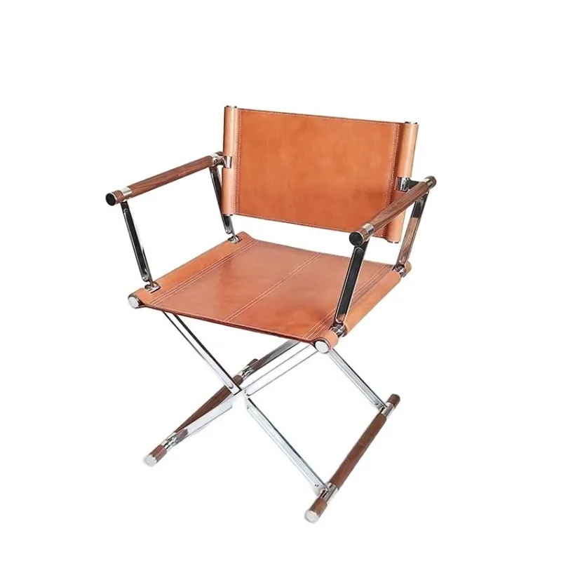 

Italian minimalist director chair dining chair modern light luxury home designer new high-end saddle leather hotel lobby
