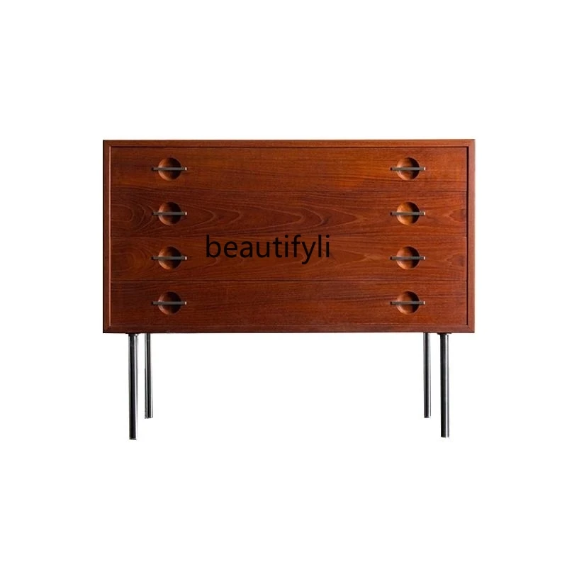 Retro all solid wood four-chest cabinet simple light luxury storage cabinet household bedroom locker