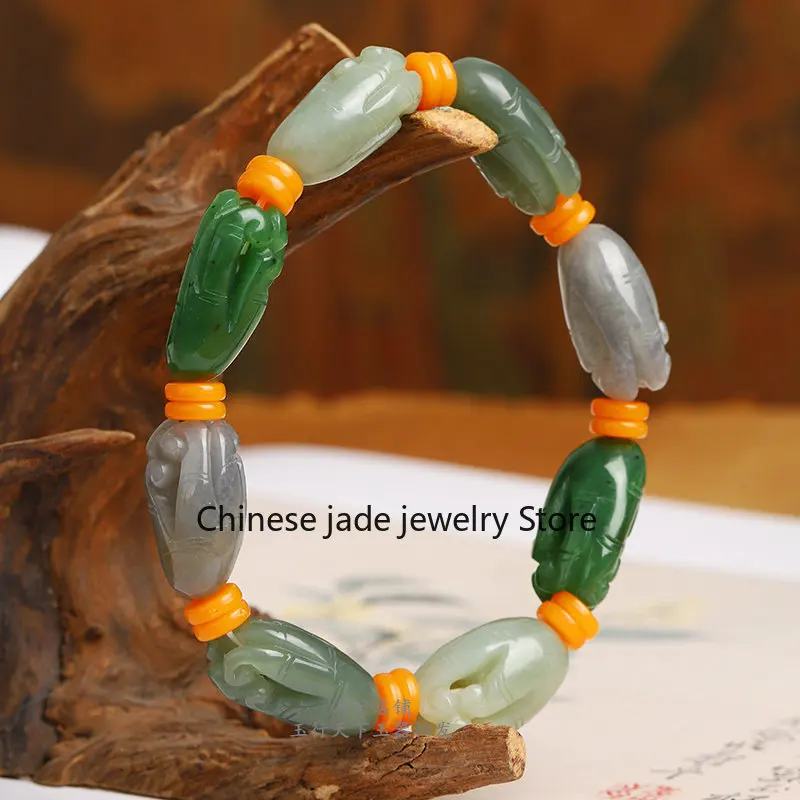 Natural genuine Hetian bergamot bracelet, multi-treasure bracelet, men's and women's bracelet, gift belt cer