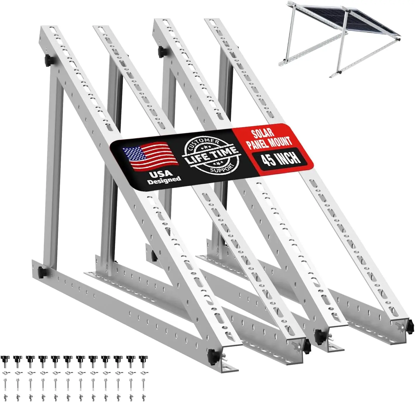 Solar Panel Mount Brackets, 2 Sets 45 inch Adjustable with Foldable Tilt Legs, Suitable for 2-4pcs 180 200 300 400 500 Watt