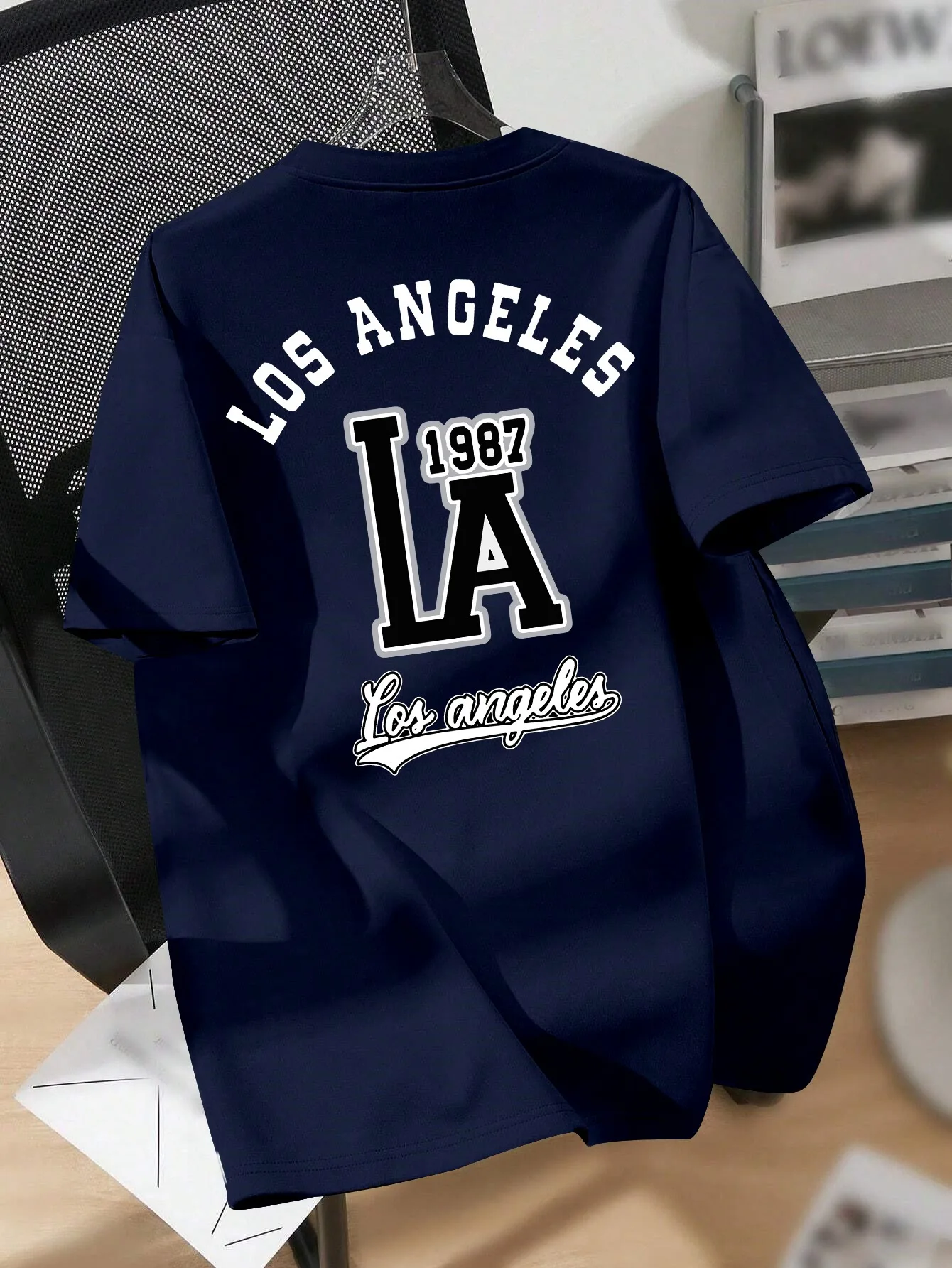 Retro Varsity Style Los Angeles 1987 Tee with Bold LA Lettering and Script Print 100% Cotton Men's T-shirt Summer Casual Wear