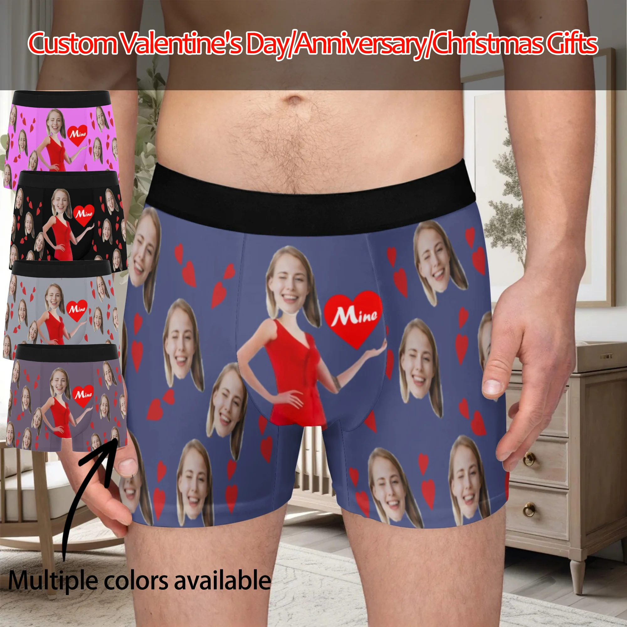 

Персонализированное нижнее белье с фотографией лица, трусы-боксеры на заказ, мужской подарок на день Святого Валентина для мужа, подарок на годовщину для папы